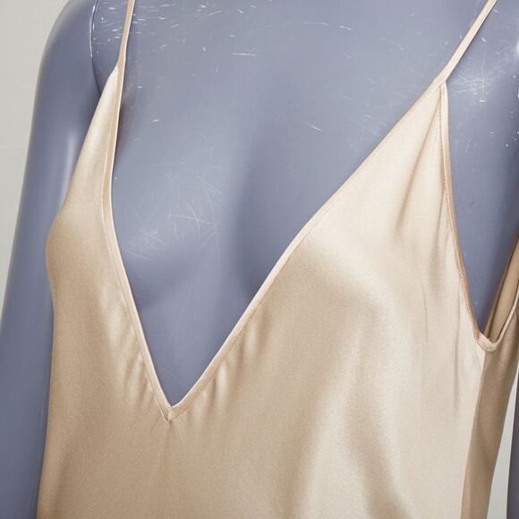 SAINT LAURENT 2024 rose champagne satin plunge contour panel slip gown FR36 S - Picture 2 of 10